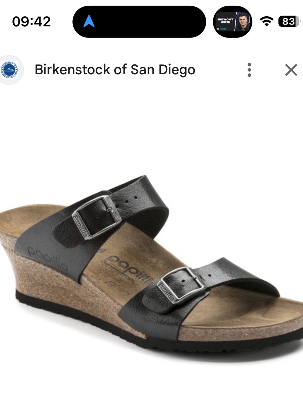 Birkenstock Papillio Dorothy Black Two-Strap Wedge Sandal EU 38